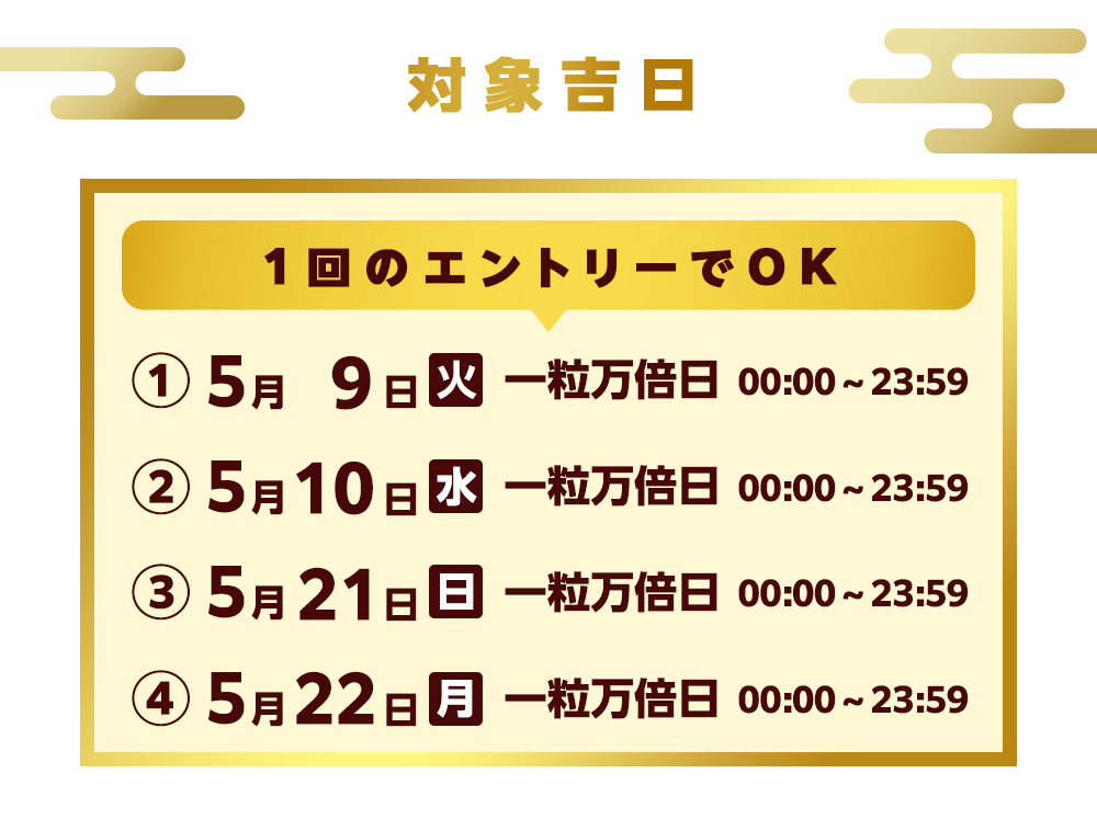 ドコモスポーツくじ｜5月の一粒万倍日！対象日に対象商品を300円以上