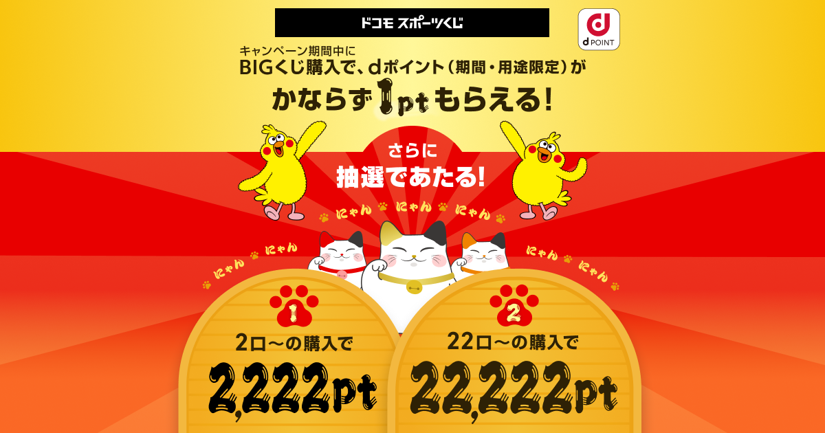 ドコモスポーツくじ｜ゾロ目の日キャンペーン2026年2月 BIGくじ購入でd