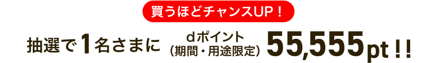 買うほどチャンスUP！抽選で1名さまにdポイント（期間・用途限定）55,555pt