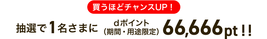 買うほどチャンスUP！抽選で1名さまにdポイント（期間・用途限定）66,666pt