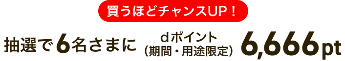 買うほどチャンスUP！抽選で6名さまにdポイント（期間・用途限定）6,666pt